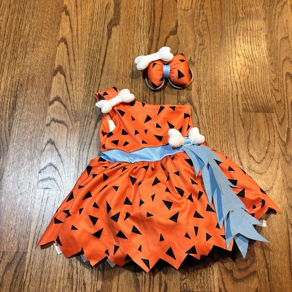 Fred Flintstone Costume Dress Girls Size 80 12 Month‎ Halloween Tutu Outfit Bow
